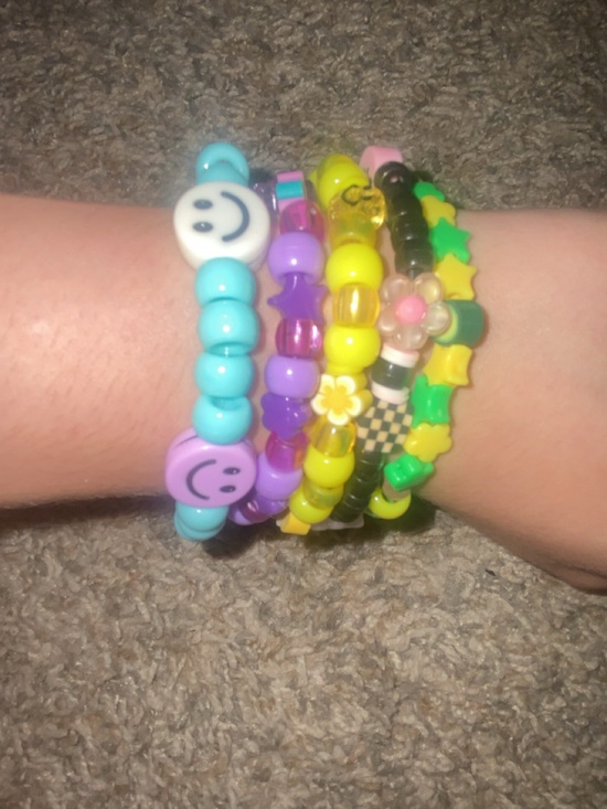 Other - Multi-Color Beaded Stretch Bracelet Set - Fun Smiley & Flower Charms